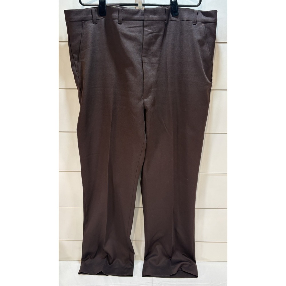 Vintage 1970s Sears Perma-Prest Dress Pants Mens 44 Brown Flat Front Straight